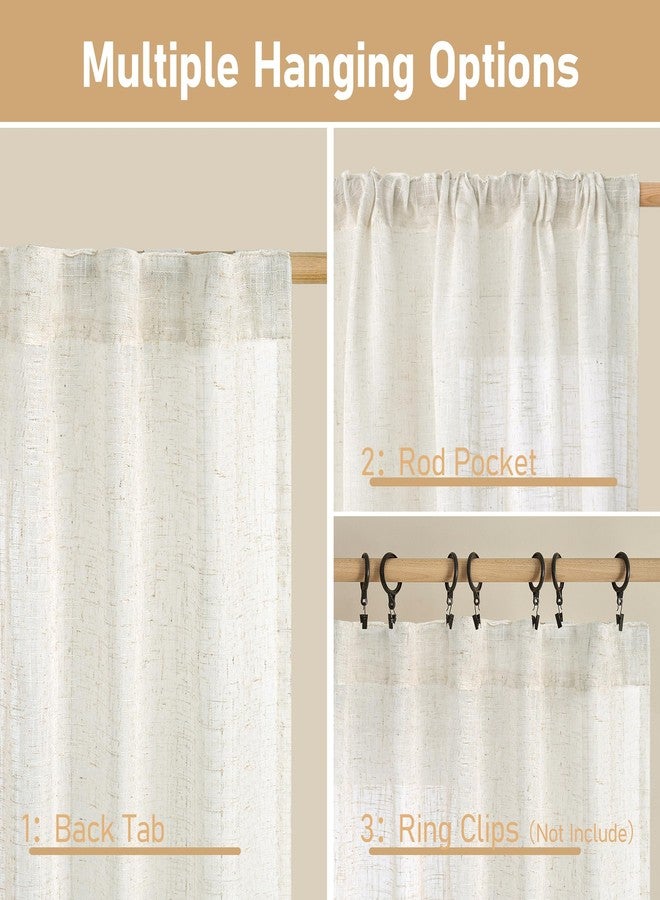 LAMIT 48 Inch Short Window Linen Curtains, Light Filtering Panels Back Tab and Rod Pocket Neutral Drapes for Cafe/Bathroom/Loft Room, Cream Ivory, 2 Panels, 34 x 48 Inch - Image 3