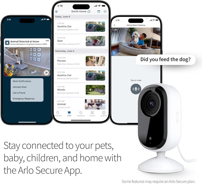 Arlo Essential Security Camera HD | Indoor Only | 2nd Gen | Pet Camera & Baby Monitor | Wired, Automated Privacy Shield, 2-Way Audio, Night Vision, Live Stream, Motion Alerts,Notifications|White 1 Cam - Image 4