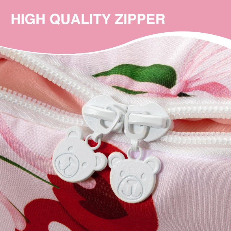 A Nice Night Zipper Bedding for Girls Chic Bow Comforter Set, Cherry Flower Printed Ribbon Bowknot Kids Bedding Set,Twin Size - Image 4
