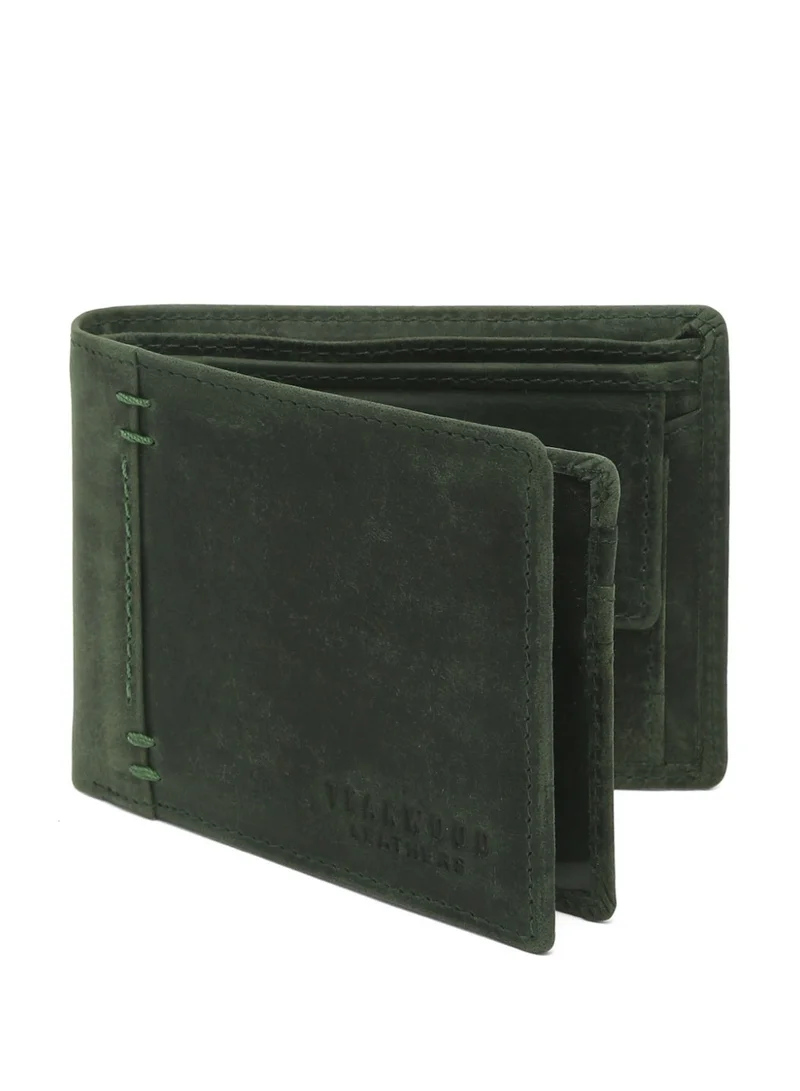 Teakwood  Teakwood Men's Genuine Leather Wallet | 5 Card Slots | 2 Cash Compartments | 2 ID Windows | Button Coin Pocket | 4 Slip Pockets | Olive for Men | Best Price UAE