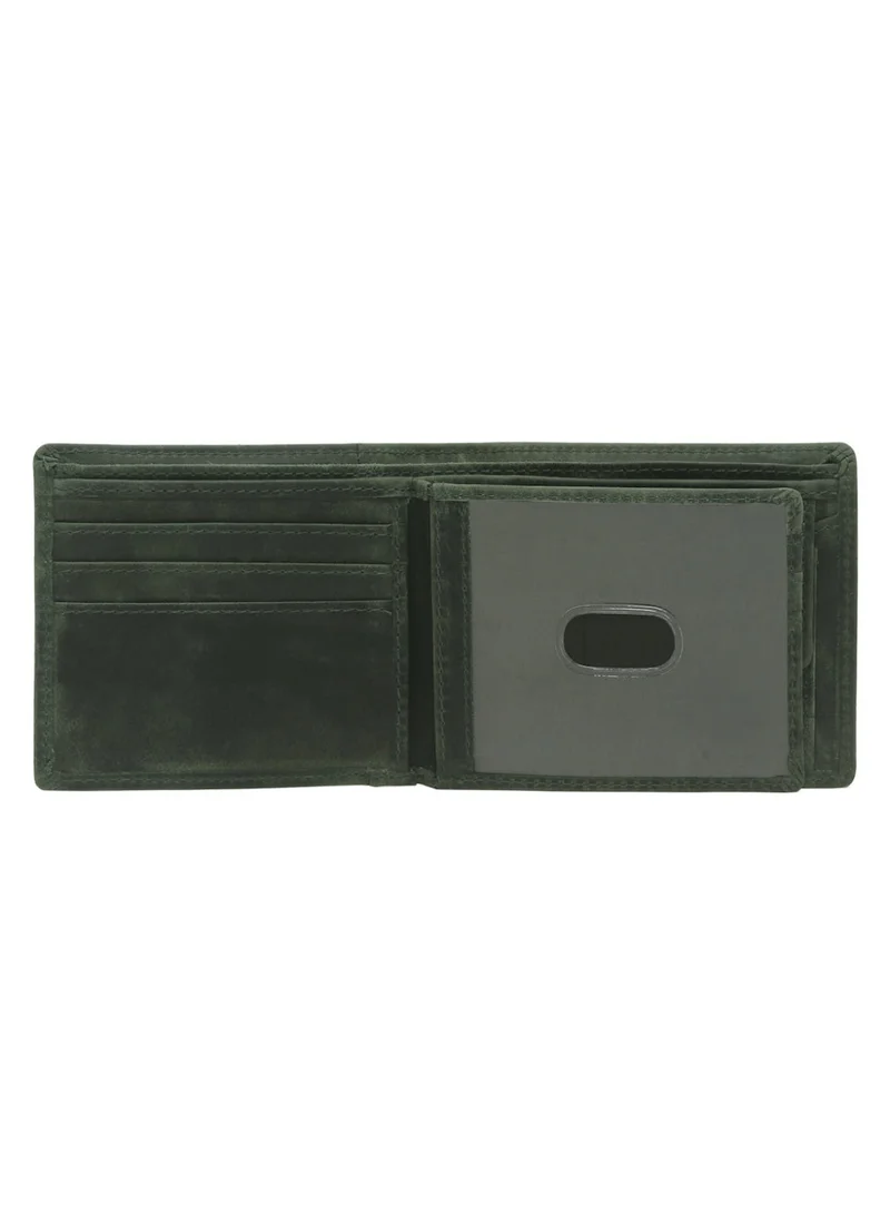 Teakwood  Teakwood Men's Genuine Leather Wallet | 5 Card Slots | 2 Cash Compartments | 2 ID Windows | Button Coin Pocket | 4 Slip Pockets | Olive for Men | Best Price UAE