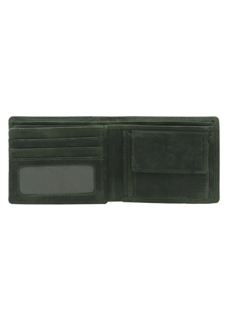Teakwood  Teakwood Men's Genuine Leather Wallet | 5 Card Slots | 2 Cash Compartments | 2 ID Windows | Button Coin Pocket | 4 Slip Pockets | Olive for Men | Best Price UAE