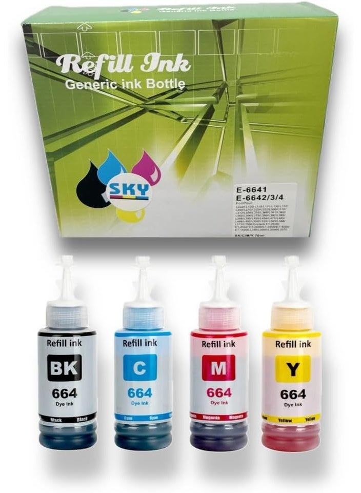 SKY 4-Pack 664 compatible Ink Set for  Eco Tank Printer L210 L220 L300 L355 L365 L555 L1300 L3050 L3060 - Image 1