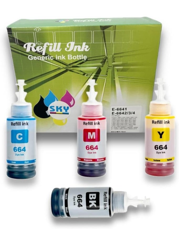 SKY 4-Pack 664 compatible Ink Set for  Eco Tank Printer L210 L220 L300 L355 L365 L555 L1300 L3050 L3060 - Image 2