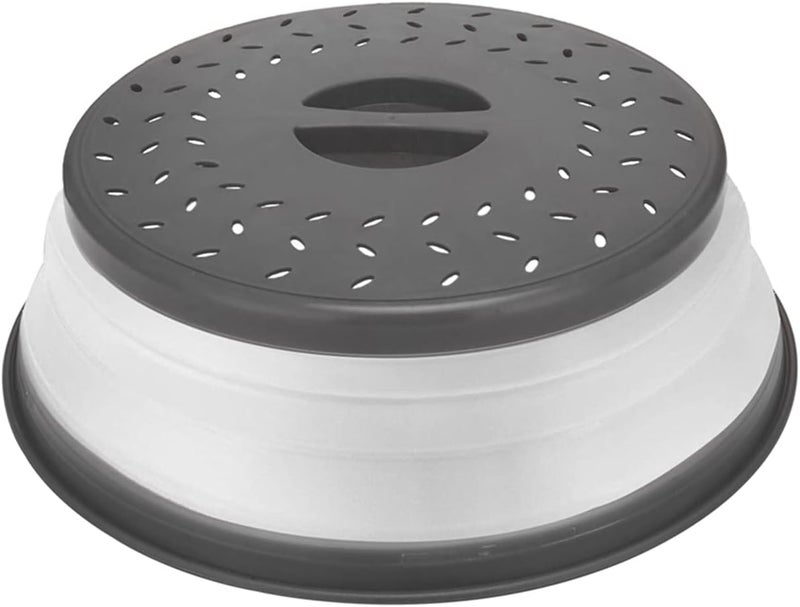 GLICPIX Microwave Splatter Cover Collapsible Microwave Cover for Food, Easy Grip Fruit Drainer BPA-Free Dishwasher Safe 10.5 inch,Grey - Image 1