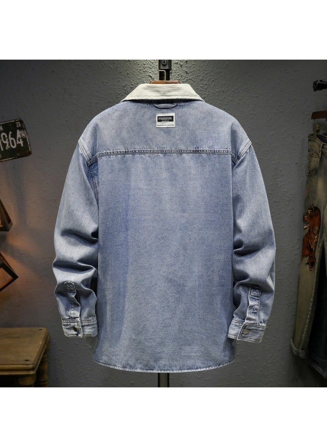 TonLion foldable Solid Color Denim Shirt With Lapel - Youth Casual Korean Style Versatile Men's Shirt - Image 3