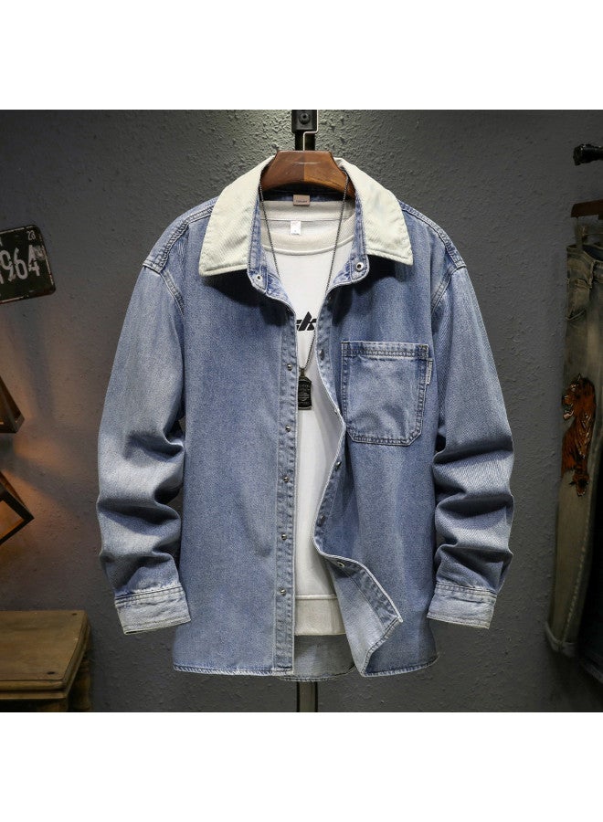 TonLion foldable Solid Color Denim Shirt With Lapel - Youth Casual Korean Style Versatile Men's Shirt - Image 2