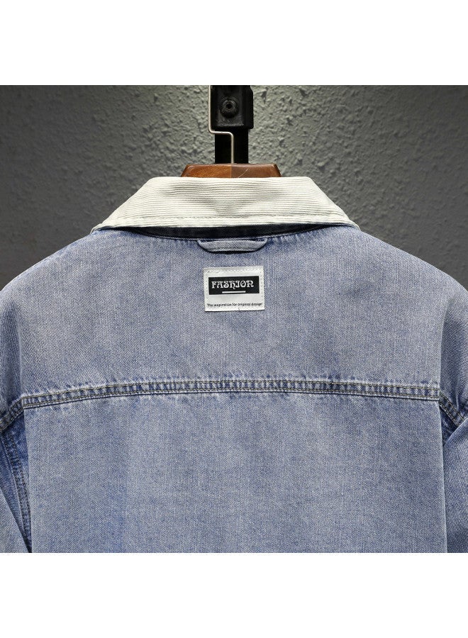 TonLion foldable Solid Color Denim Shirt With Lapel - Youth Casual Korean Style Versatile Men's Shirt - Image 5