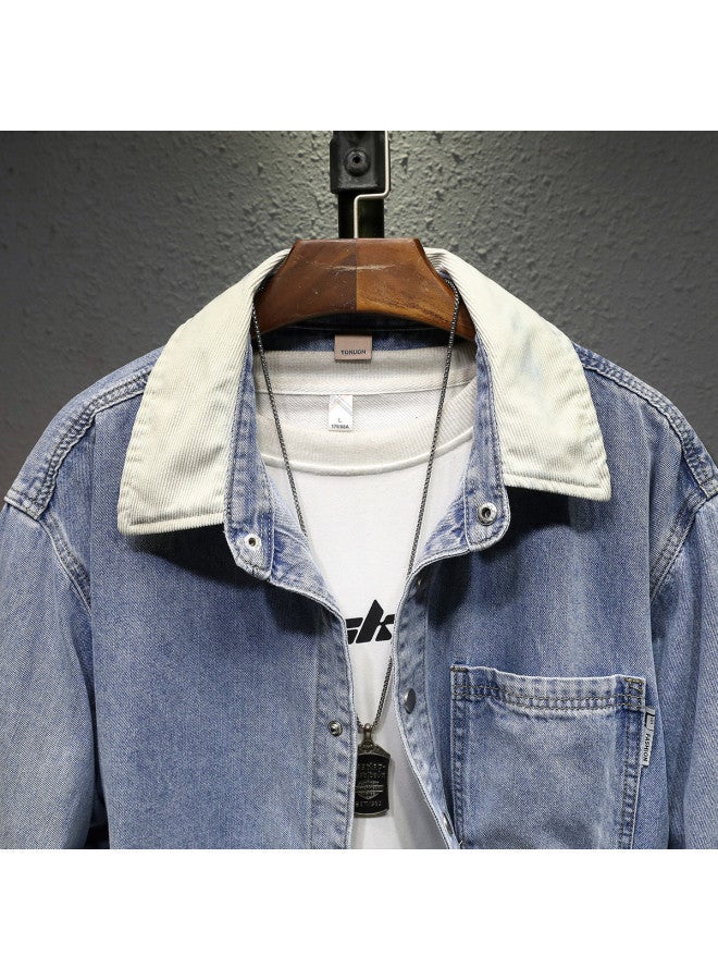 TonLion foldable Solid Color Denim Shirt With Lapel - Youth Casual Korean Style Versatile Men's Shirt - Image 4
