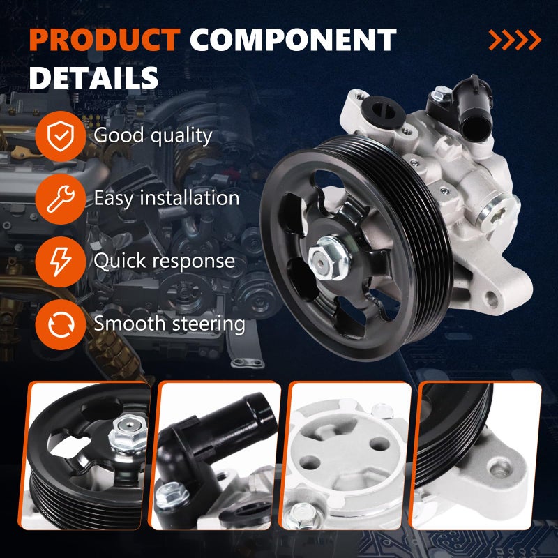 Daysyore Power Steering Pump 21-5456 with Pulley Fits for 2006 2007 2008 2009 2010 2011 Civic 1.8L, OE-Quality Power Assist Pump, Replace OE 21-5456 55-5822 56110-RNA-A01 36-215668 - Image 3