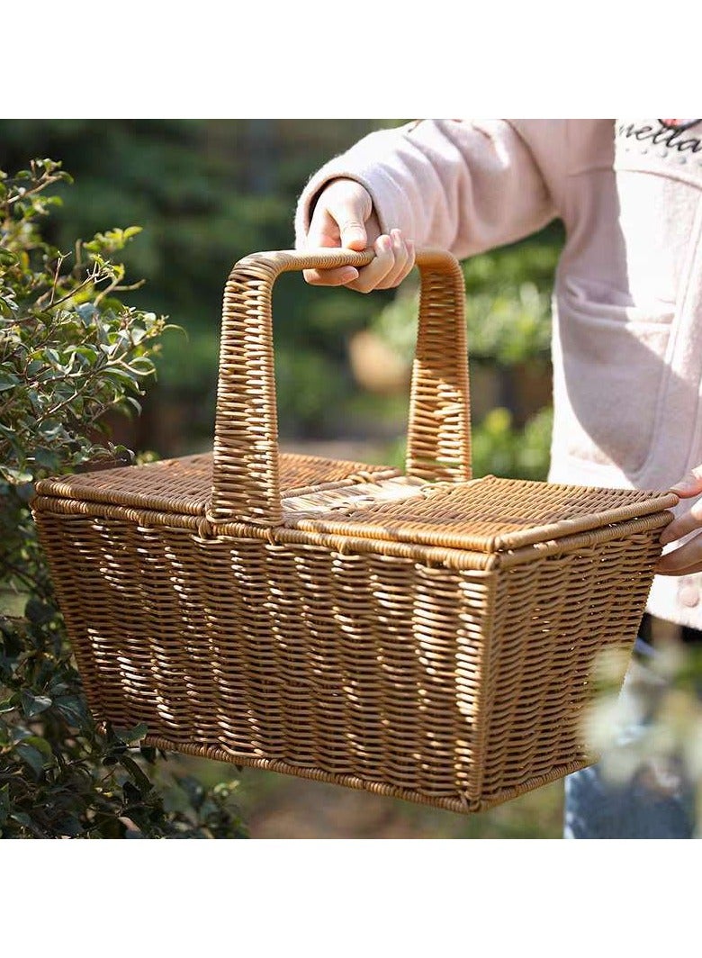 LINGWEI Picnic Campaign Basket Large Brown 47x40x30cm - Image 2