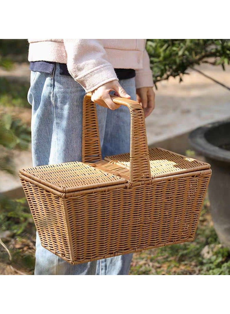 LINGWEI Picnic Campaign Basket Large Brown 47x40x30cm - Image 1