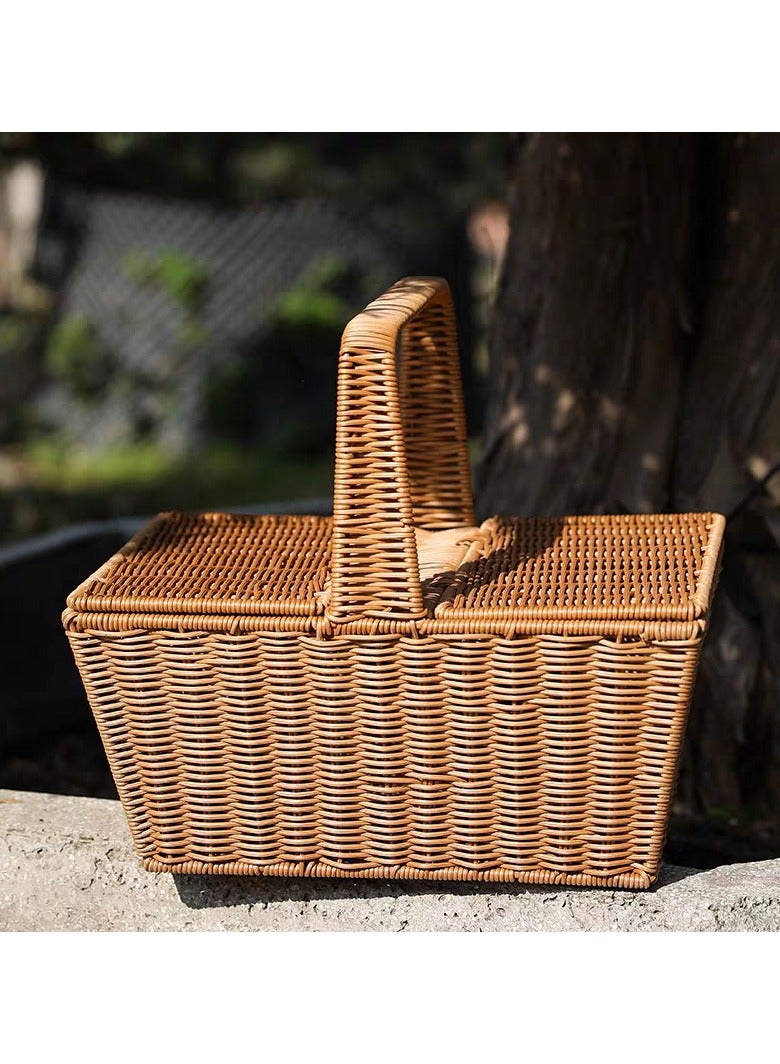 LINGWEI Picnic Campaign Basket Large Brown 47x40x30cm - Image 4