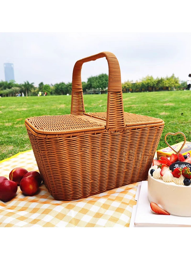 LINGWEI Picnic Campaign Basket Large Brown 47x40x30cm - Image 5