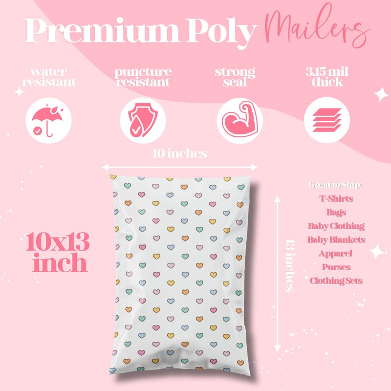 Pretty Package Store 10x13 Designer Poly Mailer 100 Pack Heavy Duty Waterproof Self Seal Shipping Bags for Small Business Large Mailing Envelopes Bulk Tear Resistant Packaging Preppy Hearts - Image 3