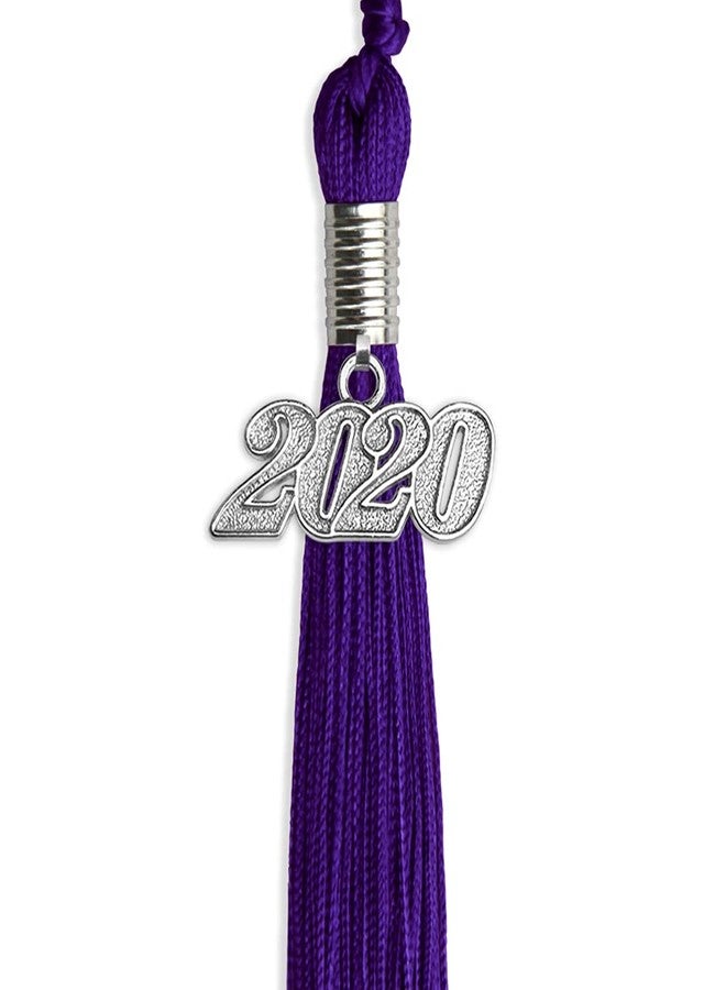 Endea Graduation شرابة تخرج بلون واحد من إنديا مع قطرة فضية على شكل تاريخ (بنفسجي، 2020) - Image 2