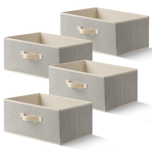 EITMOW Storage Baskets, 15.7-Inch Woven Fabric Bins, Storage Cubes with Reinforced Handles, Organizer Bins for Closet Shelves, Foldable, for Toys, Clothes, Natural Beige (4PCS/Beige-15.7*11*7.8inch) - Image 1