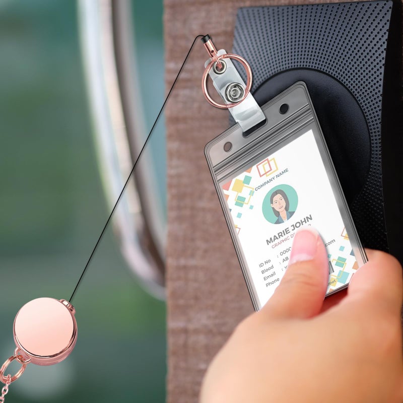koorito 3 Pack Retractable Badge Reel Lanyard with 6 Pcs Waterproof ID Holder Retractable Stainless Steel Badge Reel Lanyard with ID Holder for Girl Women Teacher Adults (Black, Silver, Rose Gold) - Image 5