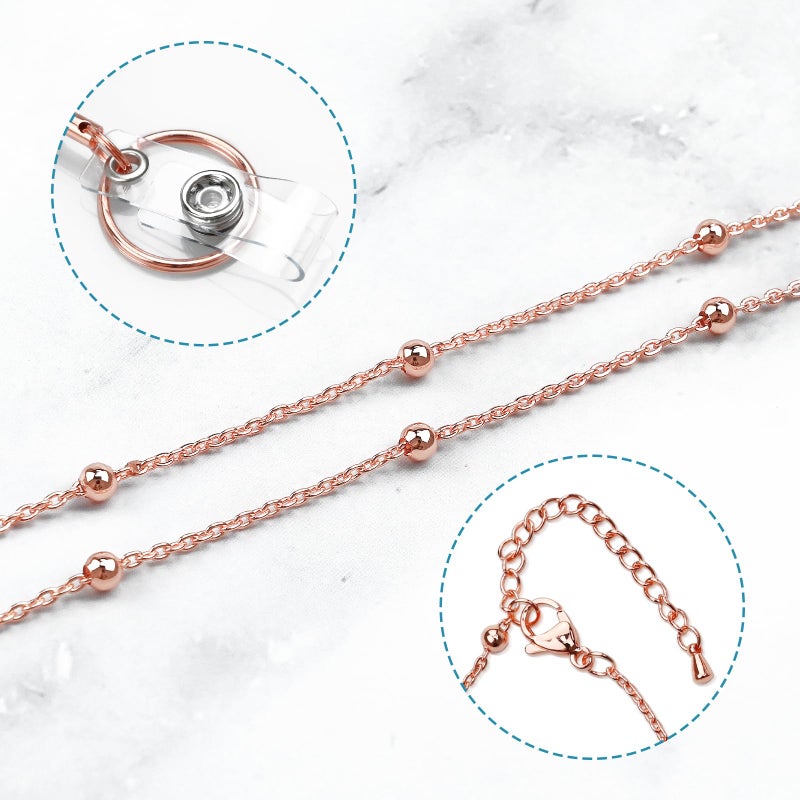 koorito 3 Pack Retractable Badge Reel Lanyard with 6 Pcs Waterproof ID Holder Retractable Stainless Steel Badge Reel Lanyard with ID Holder for Girl Women Teacher Adults (Black, Silver, Rose Gold) - Image 4