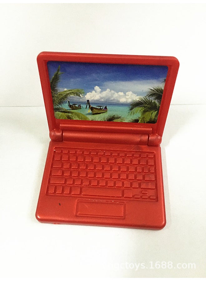 Miniature Office Doll Notebook Computer Accessories Handheld Shrink Food Play Model Toy Foldable 6.1g-Color:Red-Height:Size: 4.3*3.5*0.7cm  - Image 1