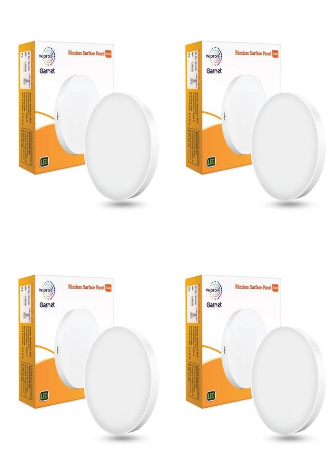 wipro Polycarbonate Garnet 24W Rimless Round Led Surface Panel | Warm White Light (2700K) | Elegant Rimless Design for Wider Spread of Light | Surface Mounted Led Down Light for Ceiling | Pack of 4 - Image 1