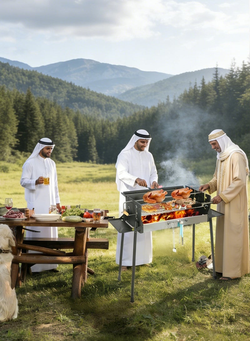 كيسويت شواية فحم محمولة، مدخنة خارجية مزودة بشبكات من الحديد الزهر، ورف خشبي فاخر، وجهاز تحكم في درجة الحرارة، مثالية للطهي في الهواء الطلق، والتخييم، والمشي لمسافات طويلة، والنزهات، وحمل الحقائب، أو أي نشاط آخر. - Image 5