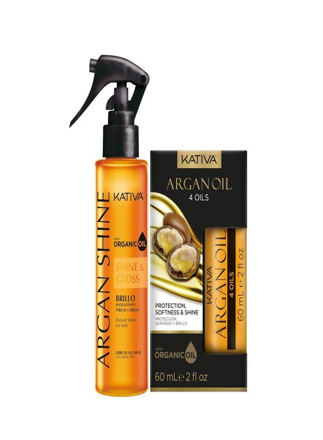 Kativa Bundle Argan Shine Hair Treatment 4 oz + Argan Oil 2 oz (2 Pack) - Organic Argan Oil for Intense Shine, Smoothness & Hair Protection - Image 1