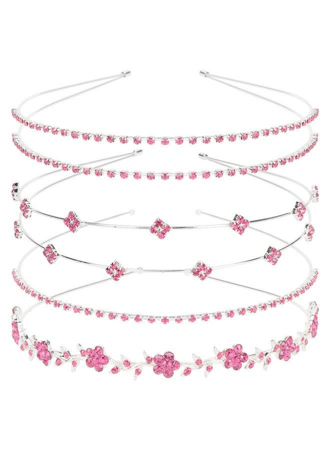 Jaciya Rhinestone Headband 4 Pieces Silver Bridal Headbands Pink Crystal Bling Headbands For Women Rhinestones Headbands For Women'S Hair Wedding Hair Accessories - Image 1
