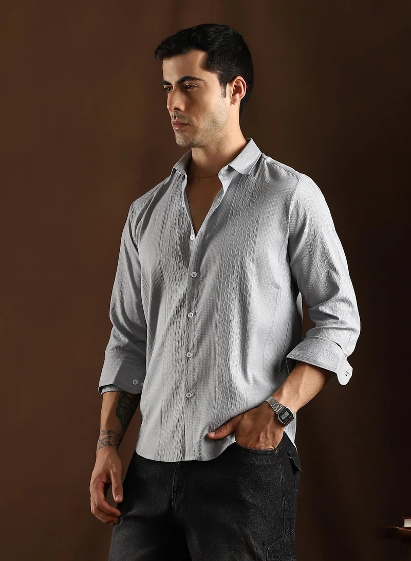 CAHOOT  Men's Cloud Grey Tactile-Panel Shirt for Men | Best Price UAE