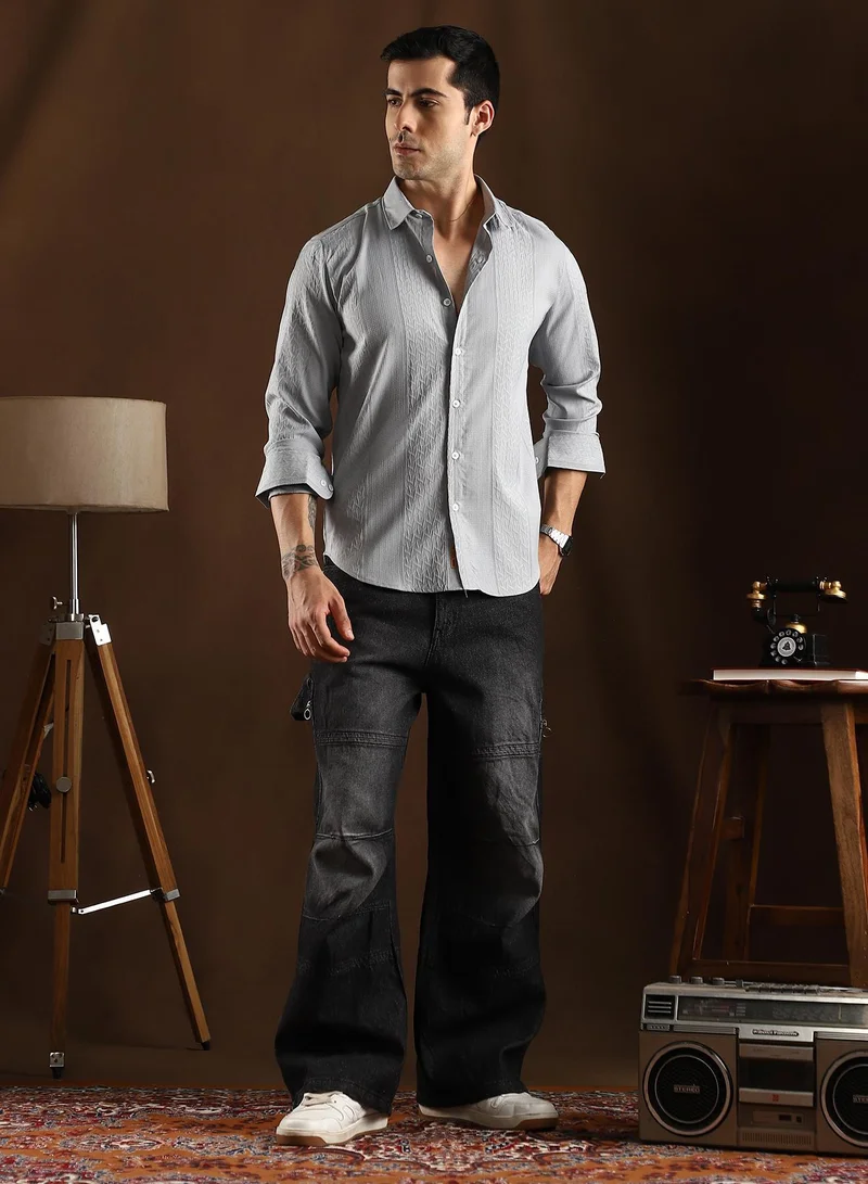 CAHOOT  Men's Cloud Grey Tactile-Panel Shirt for Men | Best Price UAE