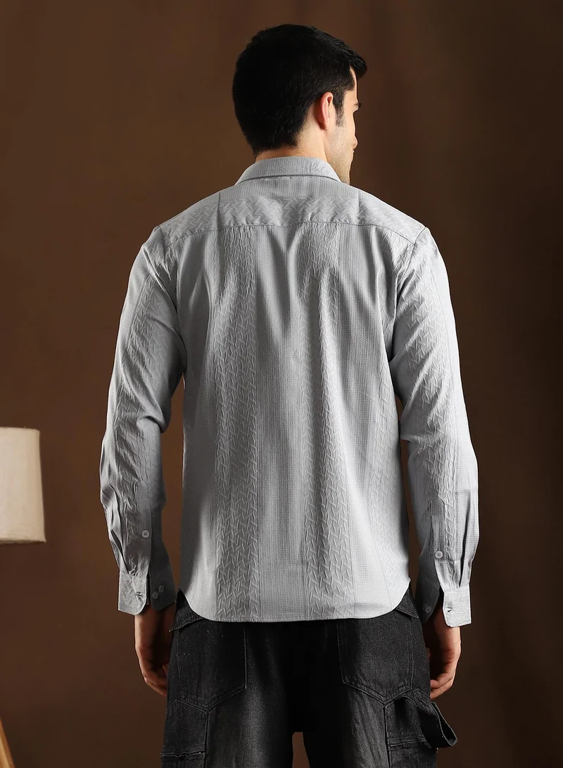 CAHOOT  Men's Cloud Grey Tactile-Panel Shirt for Men | Best Price UAE