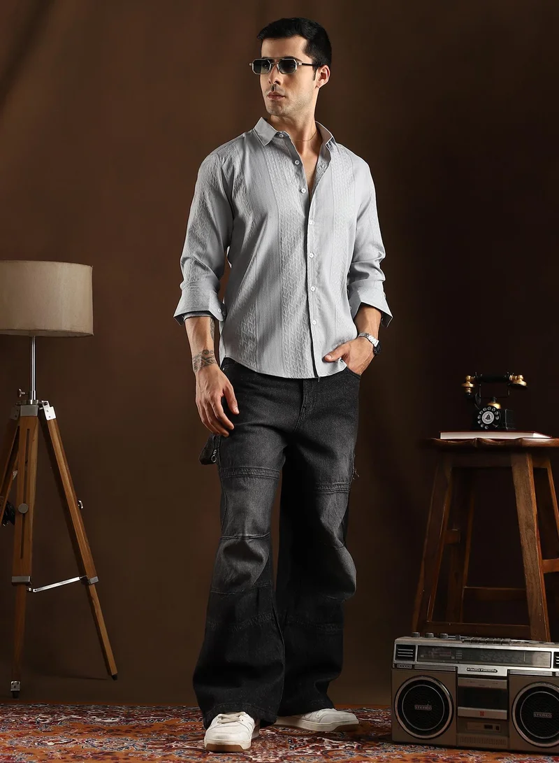 CAHOOT  Men's Cloud Grey Tactile-Panel Shirt for Men | Best Price UAE