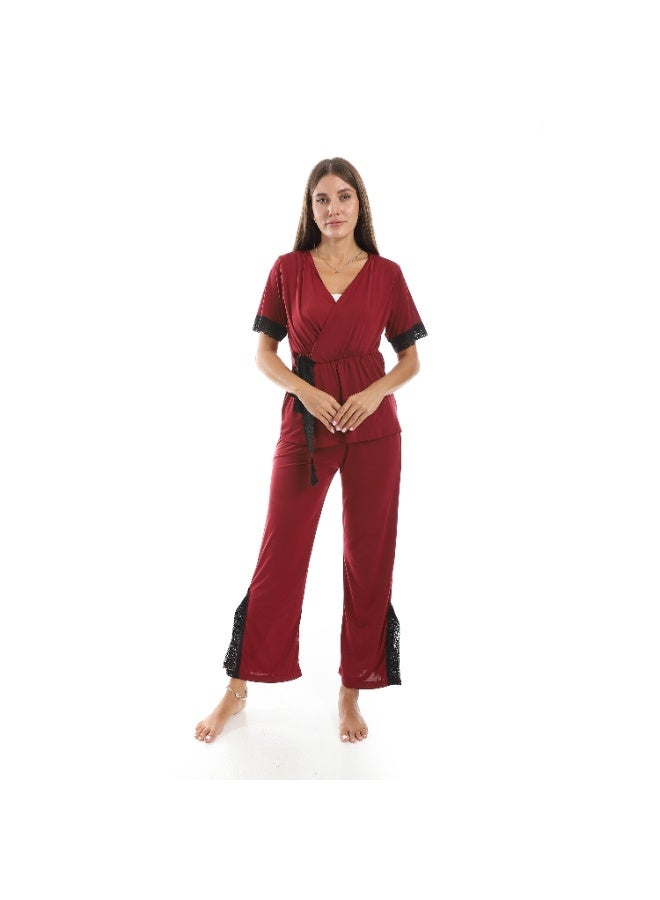 سيزار بيجامة حريمي قطعتين مزودة بحزام علي الخصر - Image 1