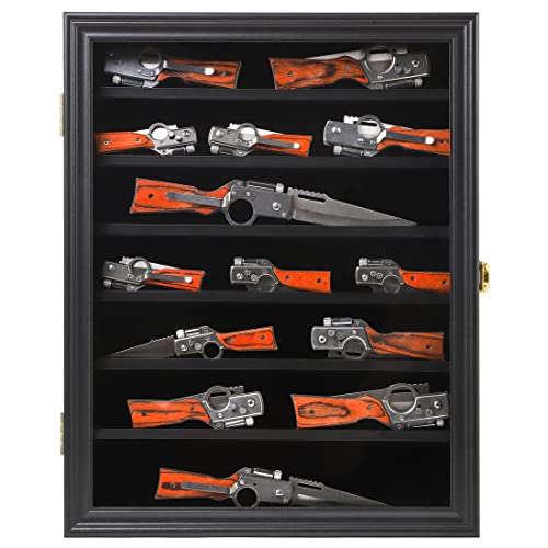 Jinchuan Knife Display Case Pocket Knife Display Stand Military Folding Knife Shadow Box Wall Cabinet with Uv Protection Acrylic Lockable, Black - Image 2