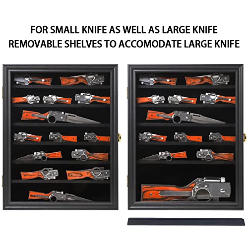 Jinchuan Knife Display Case Pocket Knife Display Stand Military Folding Knife Shadow Box Wall Cabinet with Uv Protection Acrylic Lockable, Black - Image 4