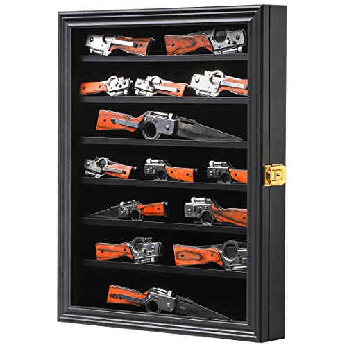 Jinchuan Knife Display Case Pocket Knife Display Stand Military Folding Knife Shadow Box Wall Cabinet with Uv Protection Acrylic Lockable, Black - Image 1