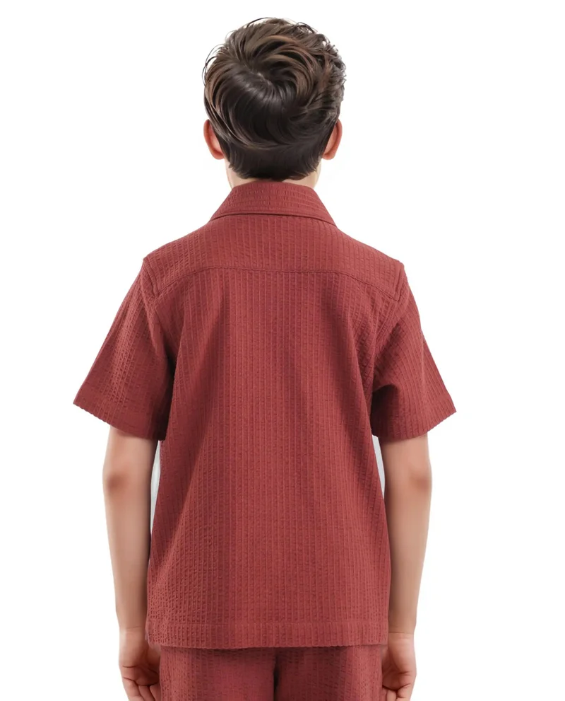Rare Ones Rare Ones Kids Lomz Rust Cotton Fabric Half Sleeve Tonal Stripe Shacket