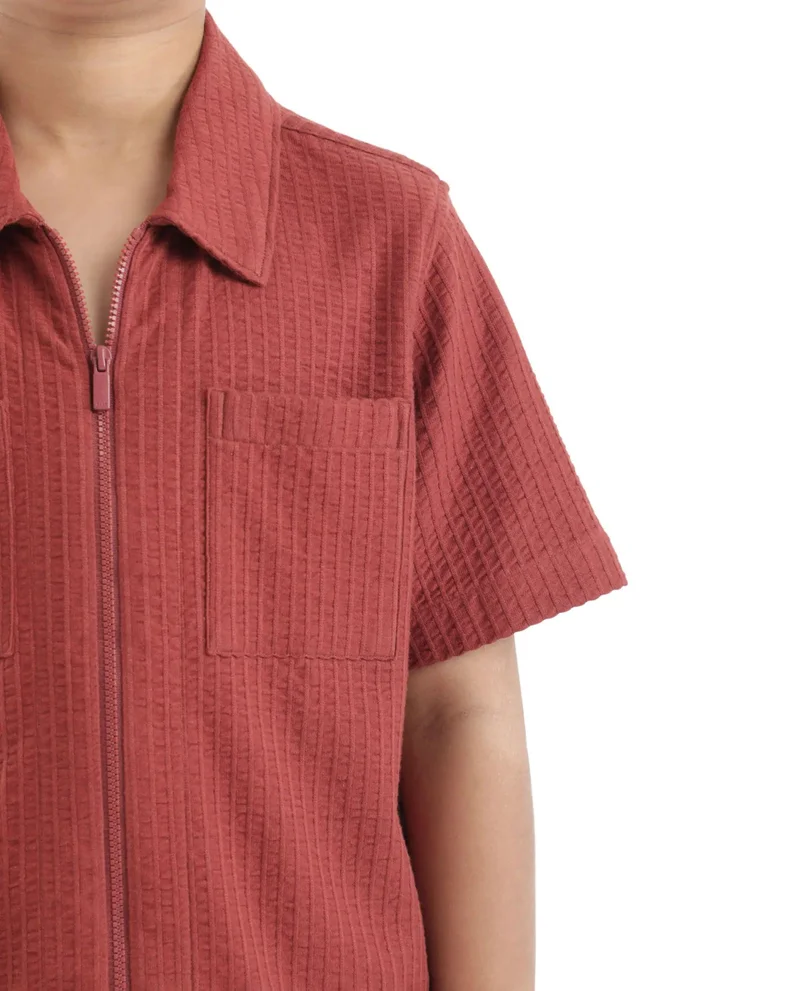 Rare Ones Rare Ones Kids Lomz Rust Cotton Fabric Half Sleeve Tonal Stripe Shacket