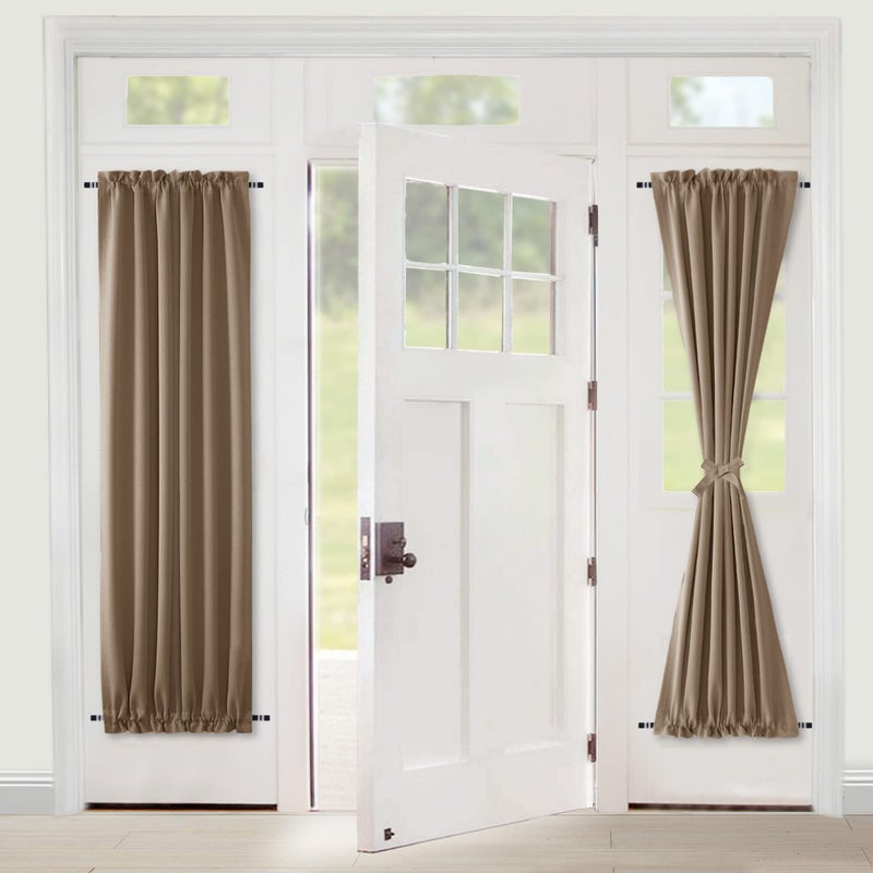 XWZO Room Darkening Curtains for French Doors  Privacy and Thermal Curtains for Glass Door  Rod Pocket Curtains with Tiebacks  25 x 72 inches Long  Khaki  1 Panel - Image 1