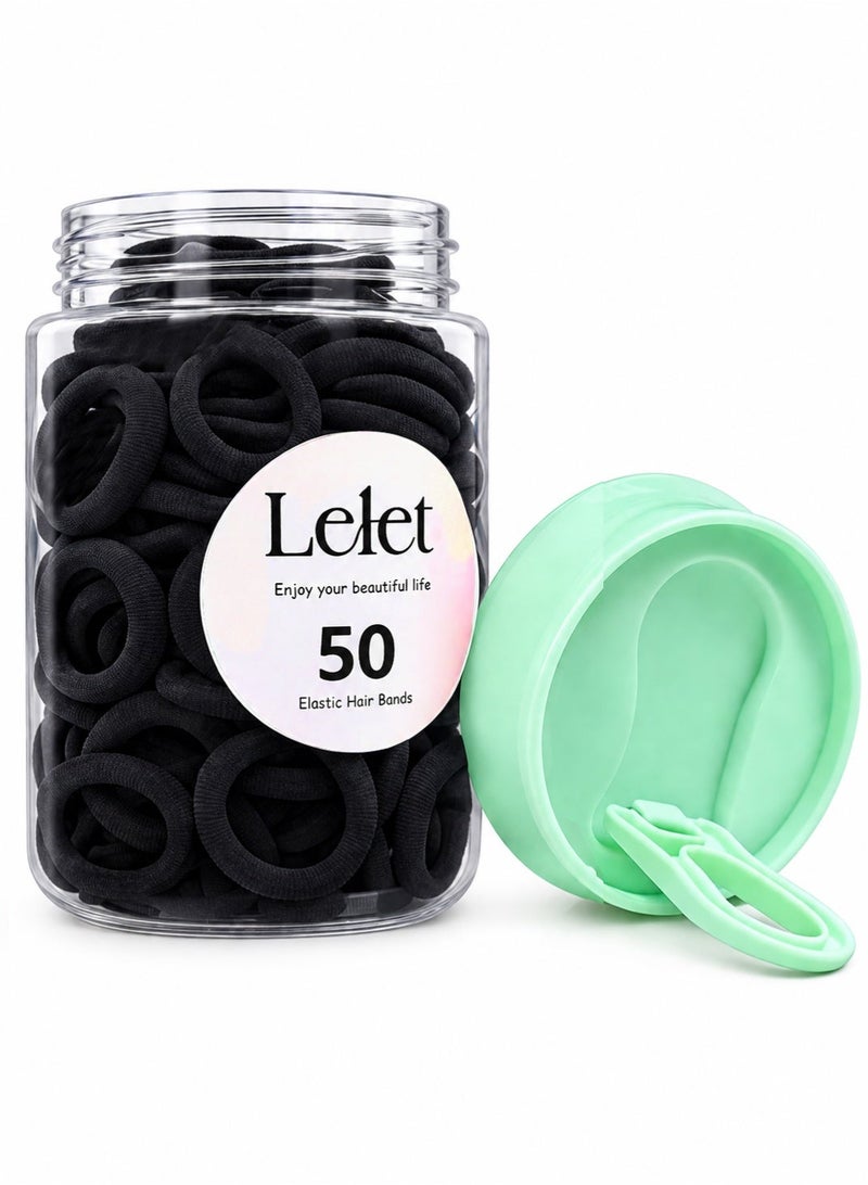 Lelet 50Pcs Nylon Toddler Hair Elastics Ponytail Holder Soft & Seamless Baby Hair Ties, Colorful Rubber Bands for Girls, Gentle on Hair, 2.2cm Diameter-Black - Image 1