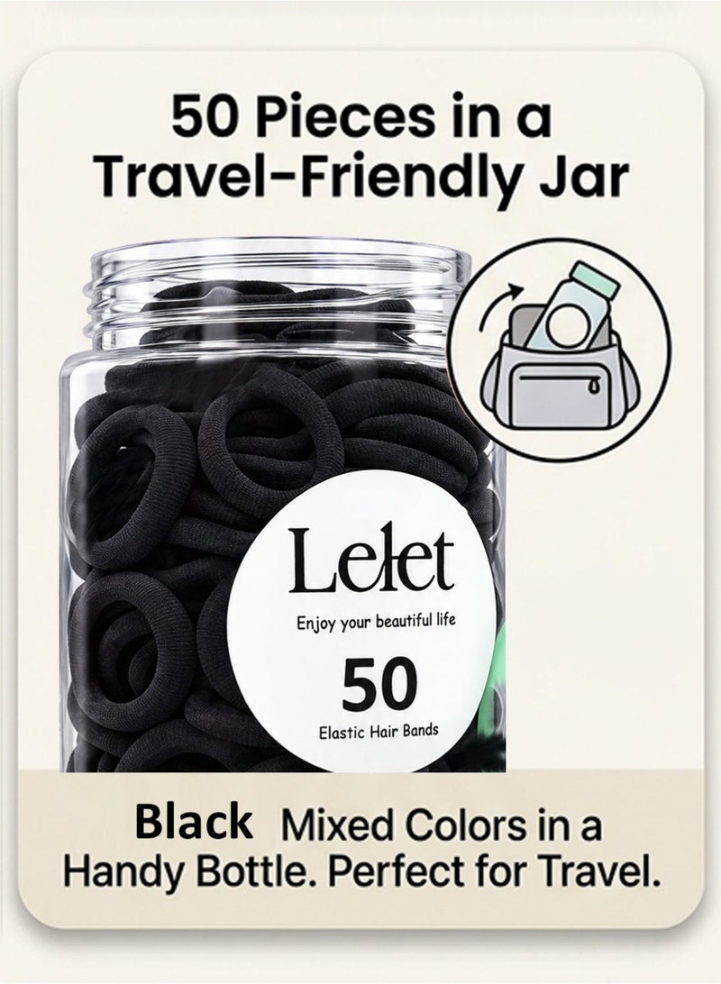 Lelet 50Pcs Nylon Toddler Hair Elastics Ponytail Holder Soft & Seamless Baby Hair Ties, Colorful Rubber Bands for Girls, Gentle on Hair, 2.2cm Diameter-Black - Image 2