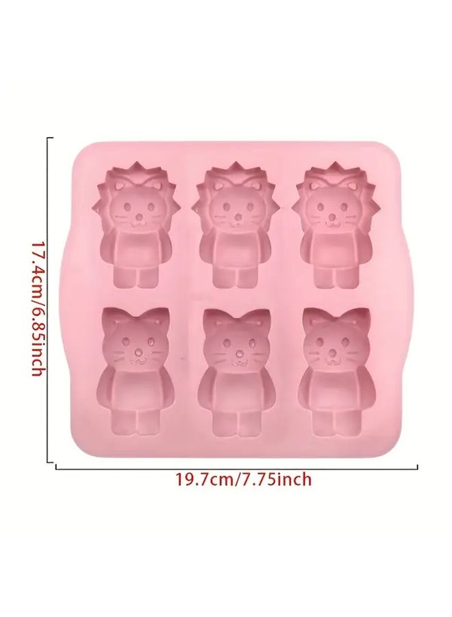 Orange Pink 6 Cavity Silicone Lion Kitten Cake Mold High Temperature Resistant Baking Craft - Image 1