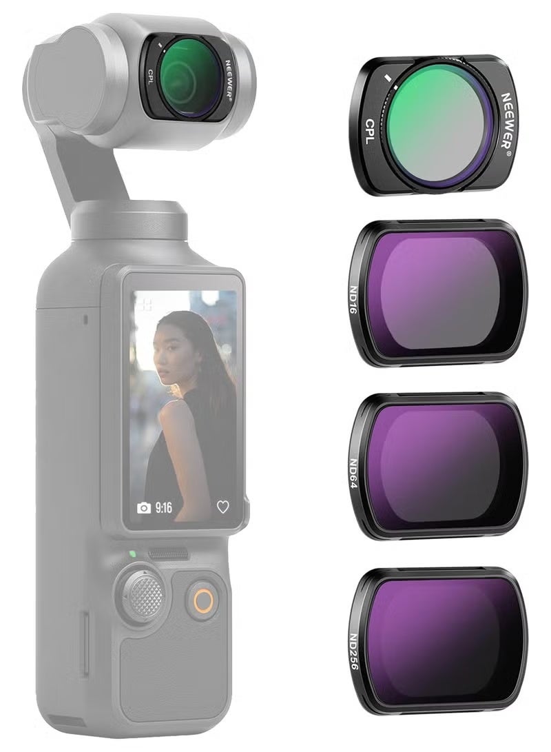 مجموعة فلاتر DJI OSMO Pocket 3 (CPL ND16 ND64 ND256) مكونة من 4 قطع متوافقة مع ملحقات DJI OSMO Pocket 3 Creator Combo كاميرا الحركة المغناطيسية فلتر استقطابي بكثافة محايدة زجاج بصري إطار من الألومنيوم - Image 1