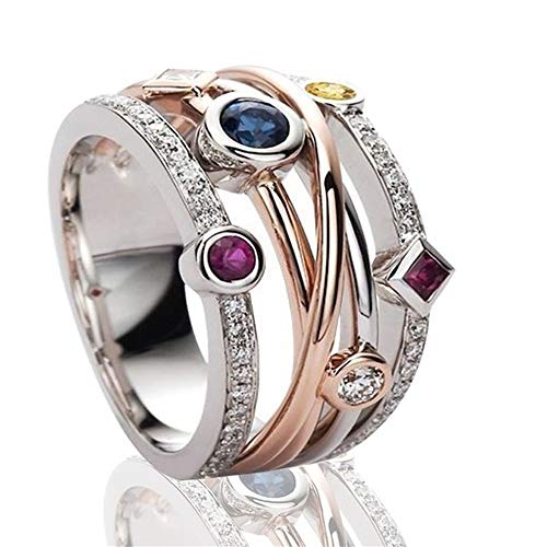 AZQ 925 Sterling Silver Shiny Full Diamond Ring Sapphire Ruby Gemstone Ring Cubic Zirconia Rings CZ Diamond Multi Row Ring Eternity Engagement Wedding Band Ring for women TZ.50 (US Code 9) - Image 3