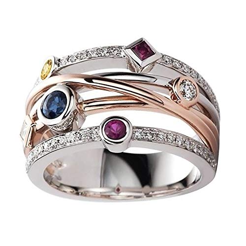AZQ 925 Sterling Silver Shiny Full Diamond Ring Sapphire Ruby Gemstone Ring Cubic Zirconia Rings CZ Diamond Multi Row Ring Eternity Engagement Wedding Band Ring for women TZ.50 (US Code 9) - Image 2
