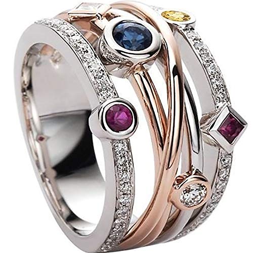 AZQ 925 Sterling Silver Shiny Full Diamond Ring Sapphire Ruby Gemstone Ring Cubic Zirconia Rings CZ Diamond Multi Row Ring Eternity Engagement Wedding Band Ring for women TZ.50 (US Code 9) - Image 4