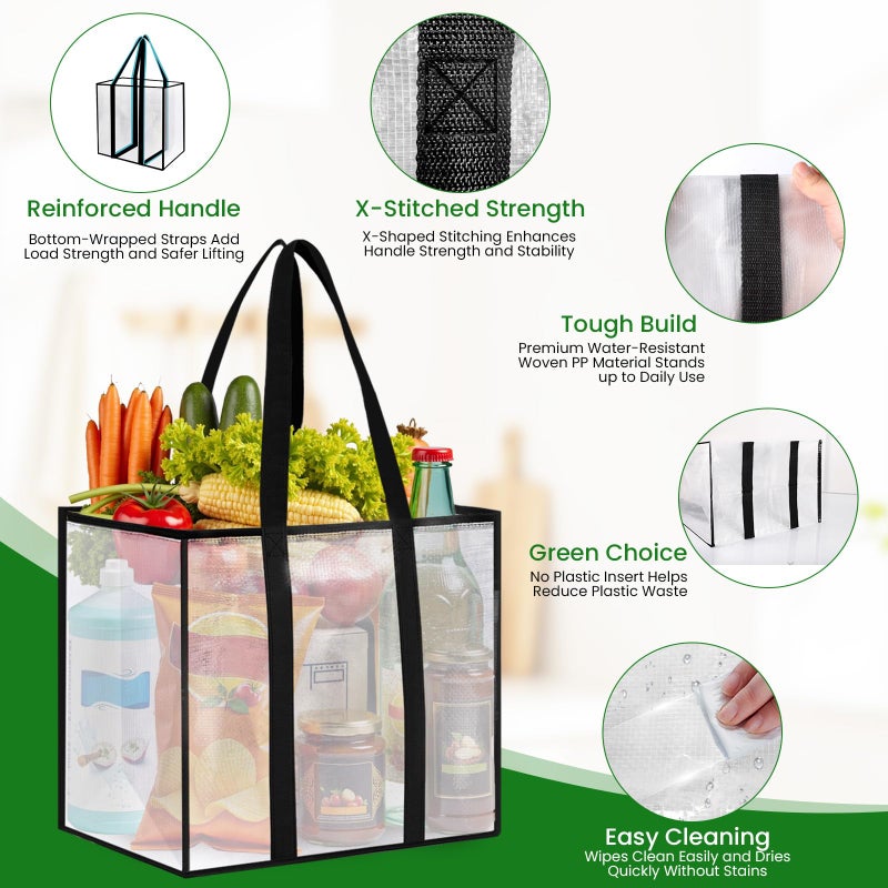 SmartTrends 10 Pack Reusable Grocery Bags, Heavy-Duty Shopping Bags with Sturdy Handles, Water-Resistant & Foldable Organizer, Shopping Bags for Groceries, Market, Car Trunk, Multi-Purpose, 33L - Image 4