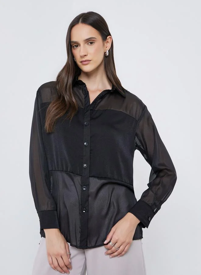 ستايلي بلوزة سادة بياقة سبريد مع أزرار