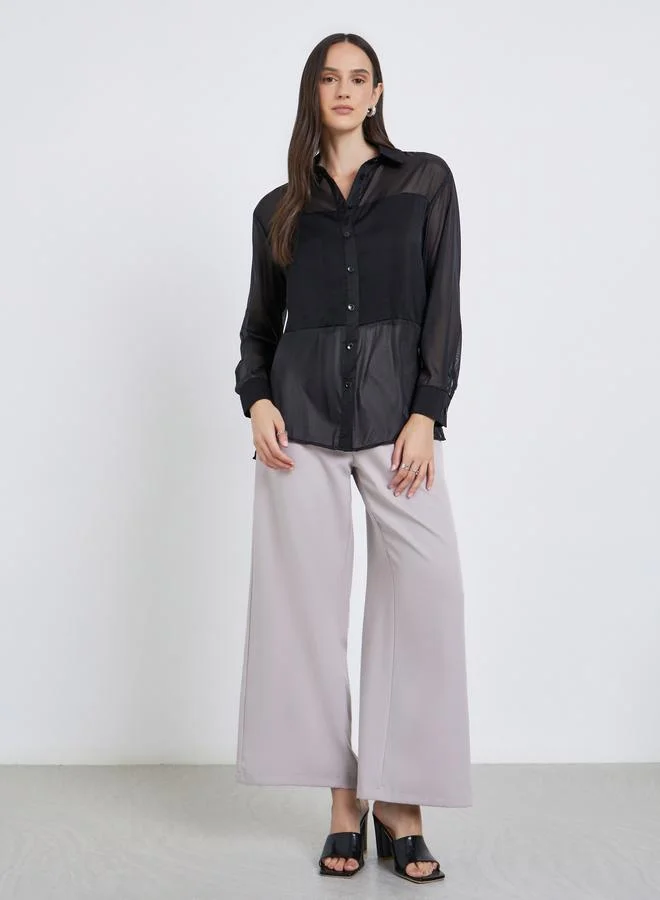 ستايلي بلوزة سادة بياقة سبريد مع أزرار