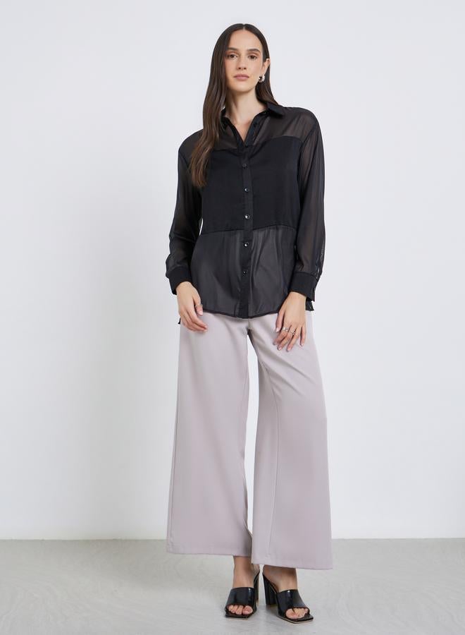 ستايلي بلوزة سادة بياقة سبريد مع أزرار - Image 2